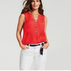 Cabi, Hibiscus Blouse, Coral Silky Sleeveless, L